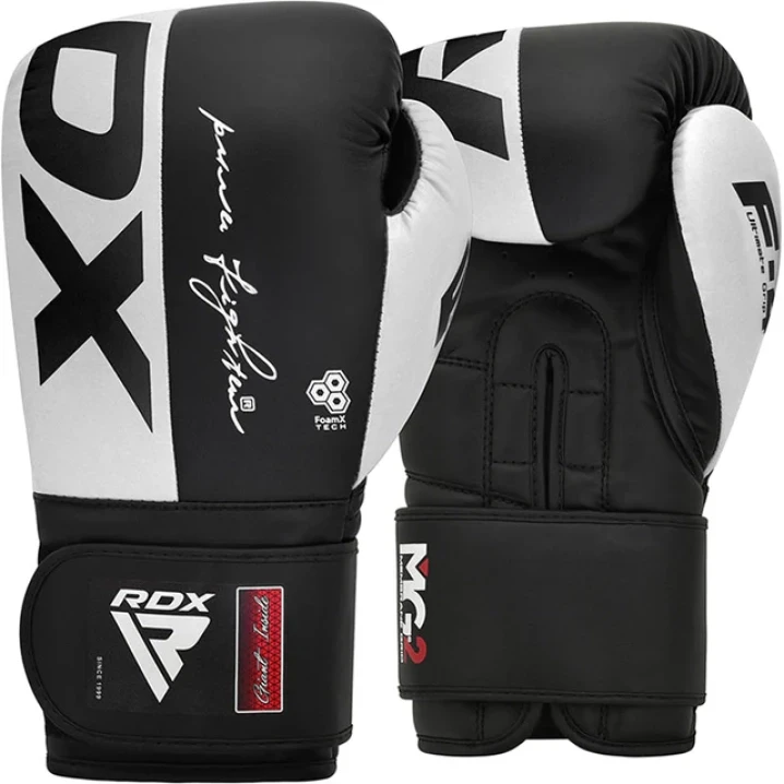 Боксерські рукавички RDX F4 Boxing Sparring Gloves Hook & Loop 14oz Чорно-білий (2977526230)
