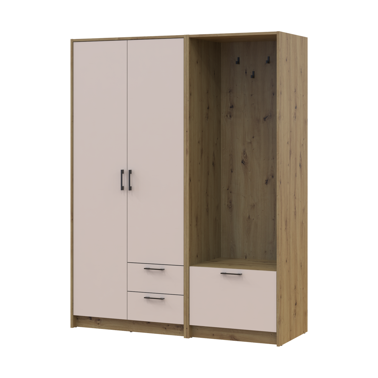 Шкаф для одежды Doros Ронди с вешалкой 2 ДСП 142х52х195 см Дуб Артизан/Кашемир (42005268)
