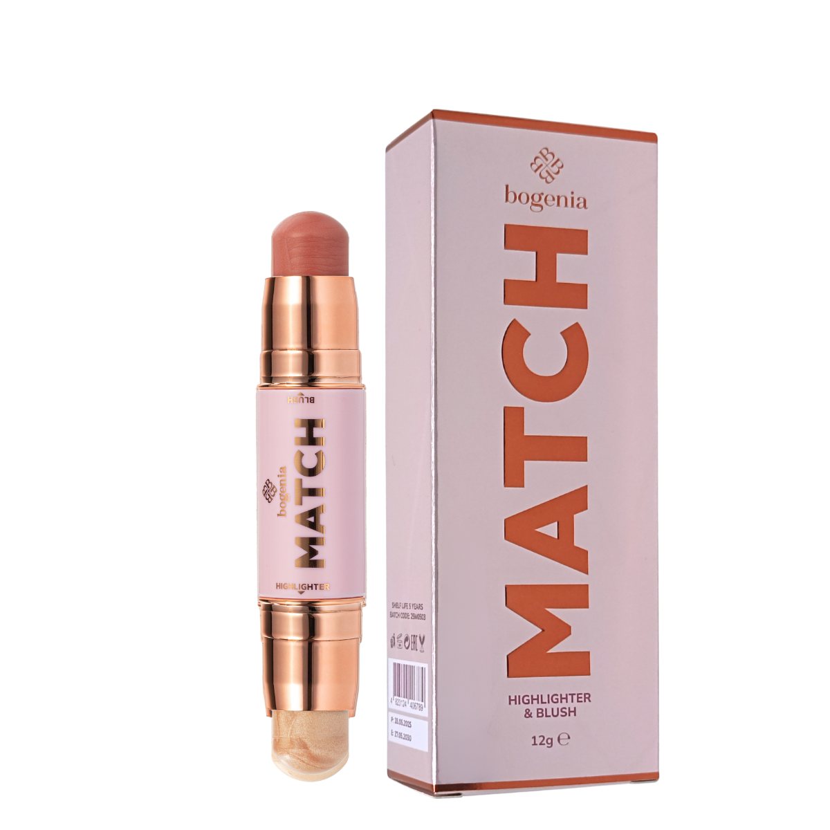 Хайлайтер и румяна Bogenia Match Stick Highlighter&Blush BG637 02 комбинированные стик Светло-бежевый/Светло-вишневый