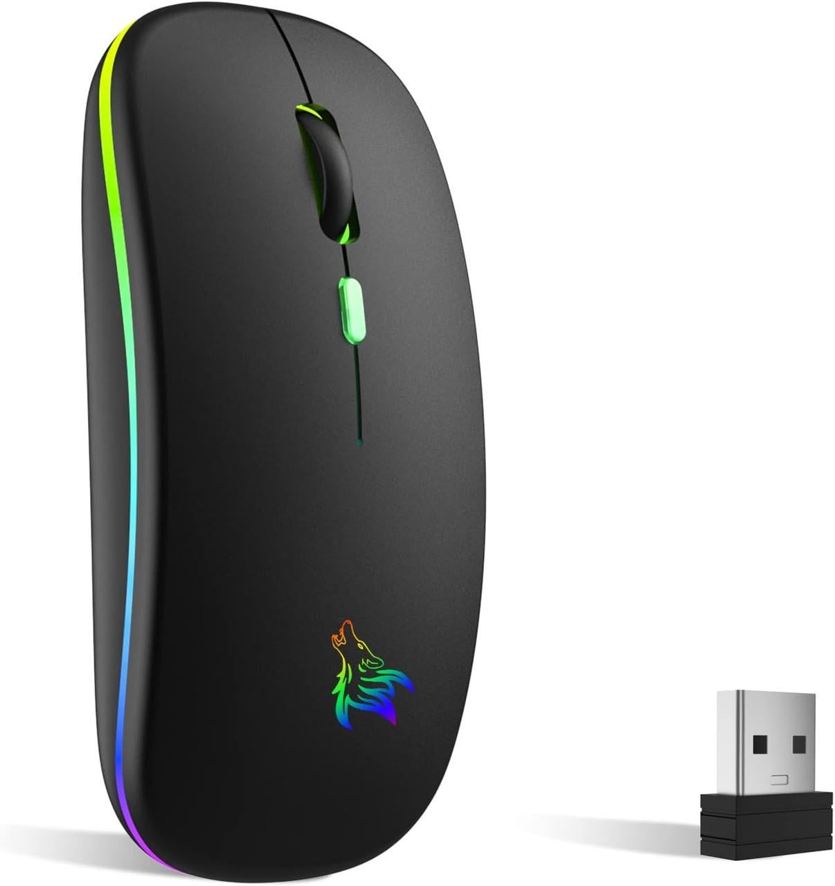Мышь беспроводная перезаряжаемая TQQ 7-цветная с подсветкой и мини-USB-приемником
