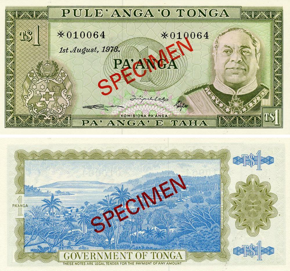 Коллекционная банкнота Тонга 1 паанга 1978 UNC Specimen (P19s)