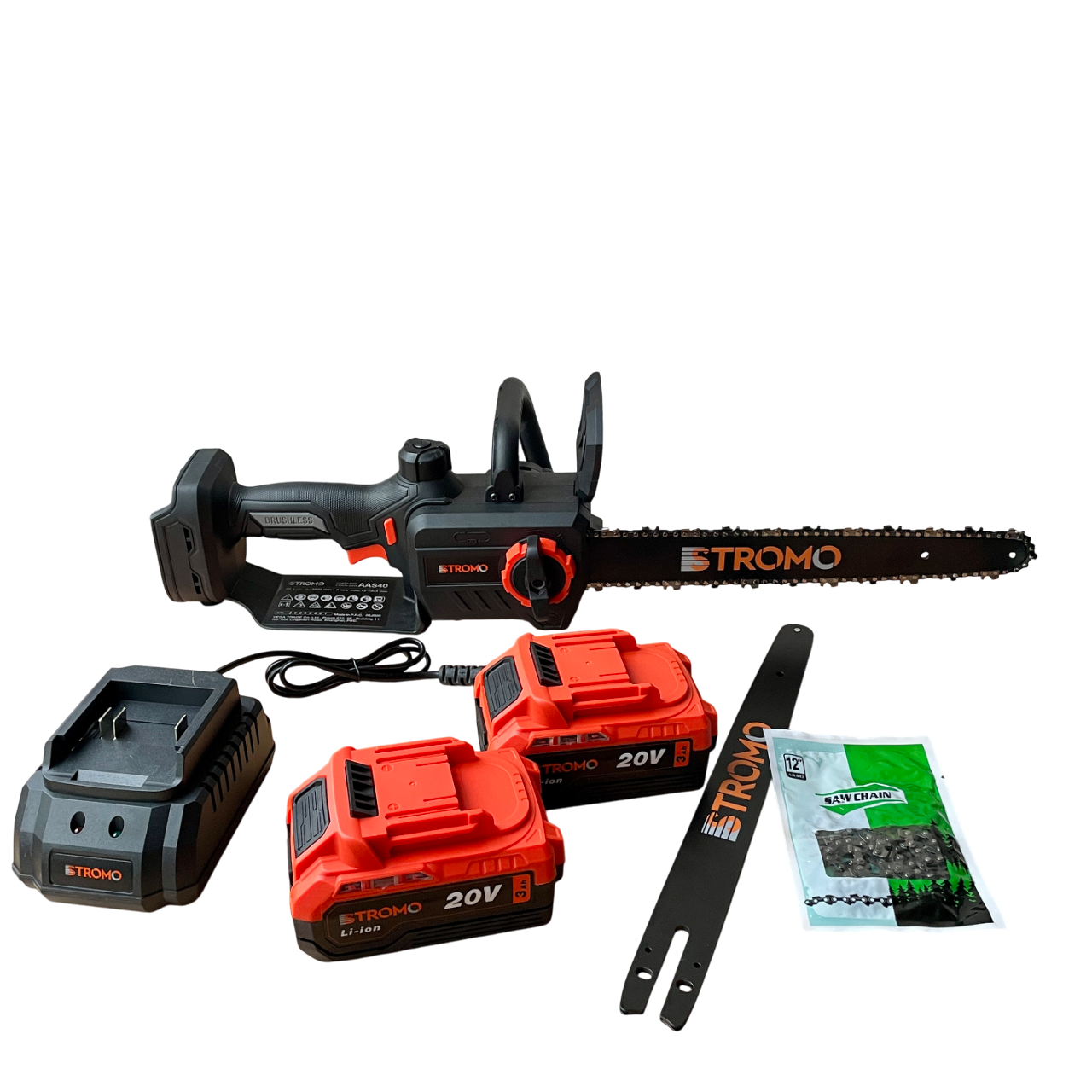 Пила ланцюгова акумуляторна Stromo AAS-40 20В безщіткова 12" 2 АКБ 3А·год (300401)