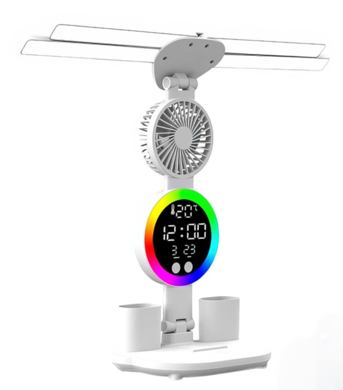 Лампа настольная LED аккумулятор/вентилятор/RGB подсветка/часы/календарь/термометр (2562724880)
