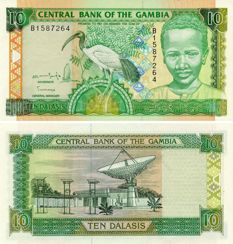 Коллекционная банкнота Гамбия 10 Далас 1996 UNC Птица (P17a)