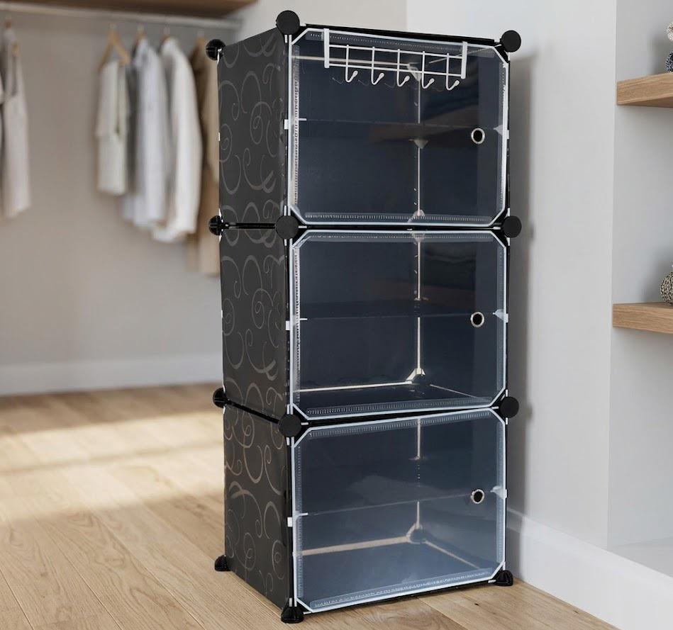 Тумба-полиця модульна триярусна з дверцятами для взуття/одягу та аксесуарів