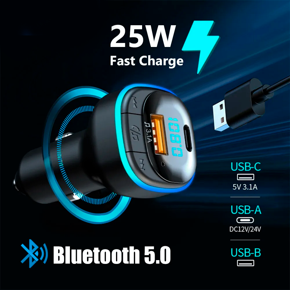 FM-трансмиттер Terra С33 Bluetooth 5.0 с вольтметром и USB 3.1А/Type C (2079569054) - фото 2