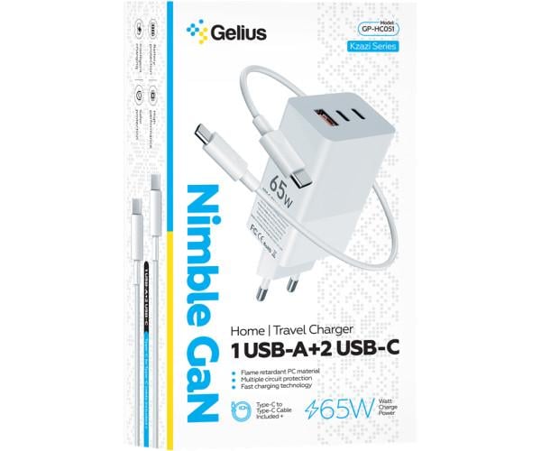 Пристрій зарядний мережевий Gelius Nimble GaN GP-HC051 65W White - фото 3