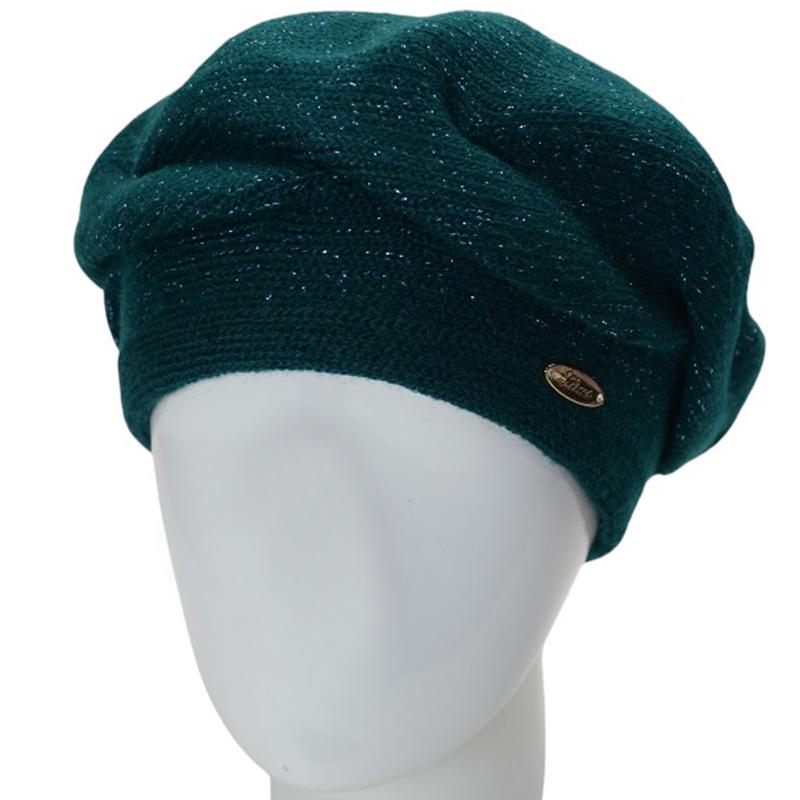 Берет женский двойной Lirus МЛАДА с люрексовой нитью универсальный Зеленый (286844)