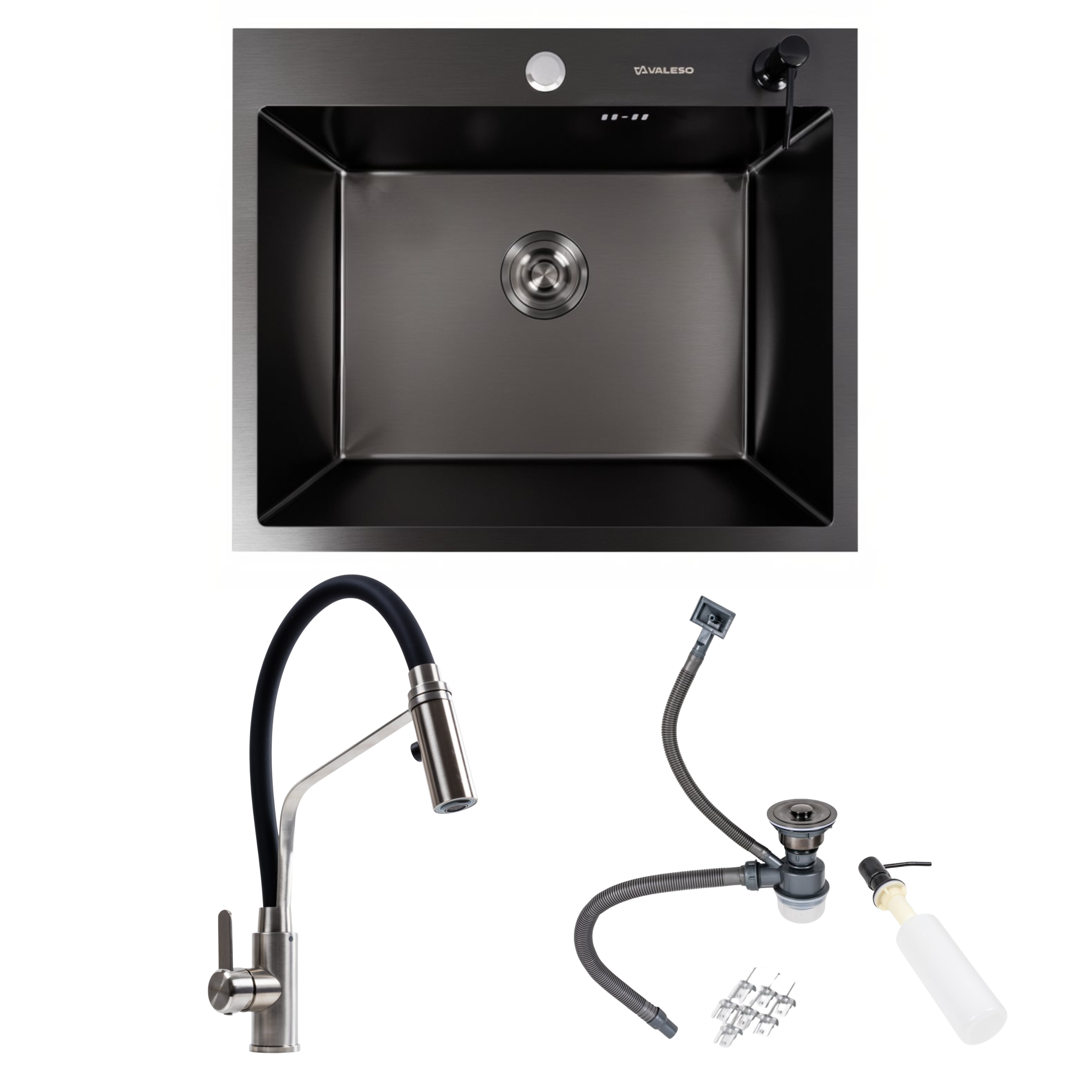 Мийка кухонна Valeso Handmade 60х50 PVD Чорний/змішувач KN36 (000051412)