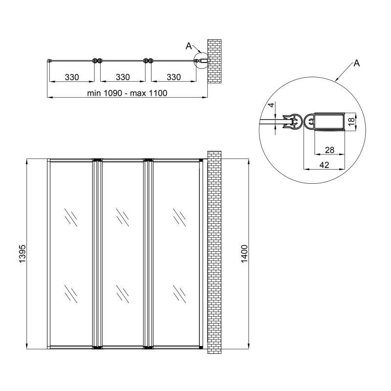 Штора для ванны Q-tap Gemini WHI401114RP4 стекло Pear 4 мм (22775) - фото 2