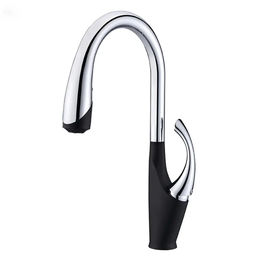 Змішувач для кухні Nett SWB-435 Лебідь з висувним виливом Чорний/Хром (NET-030320)