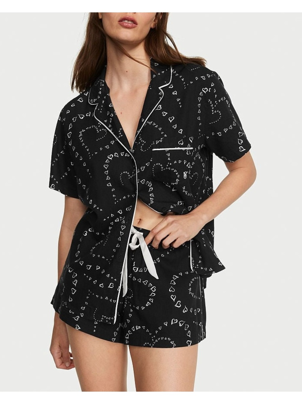 Піжама жіноча Victoria's Secret Flannel Short Pajama Set фланелева L Чорний (17601734)