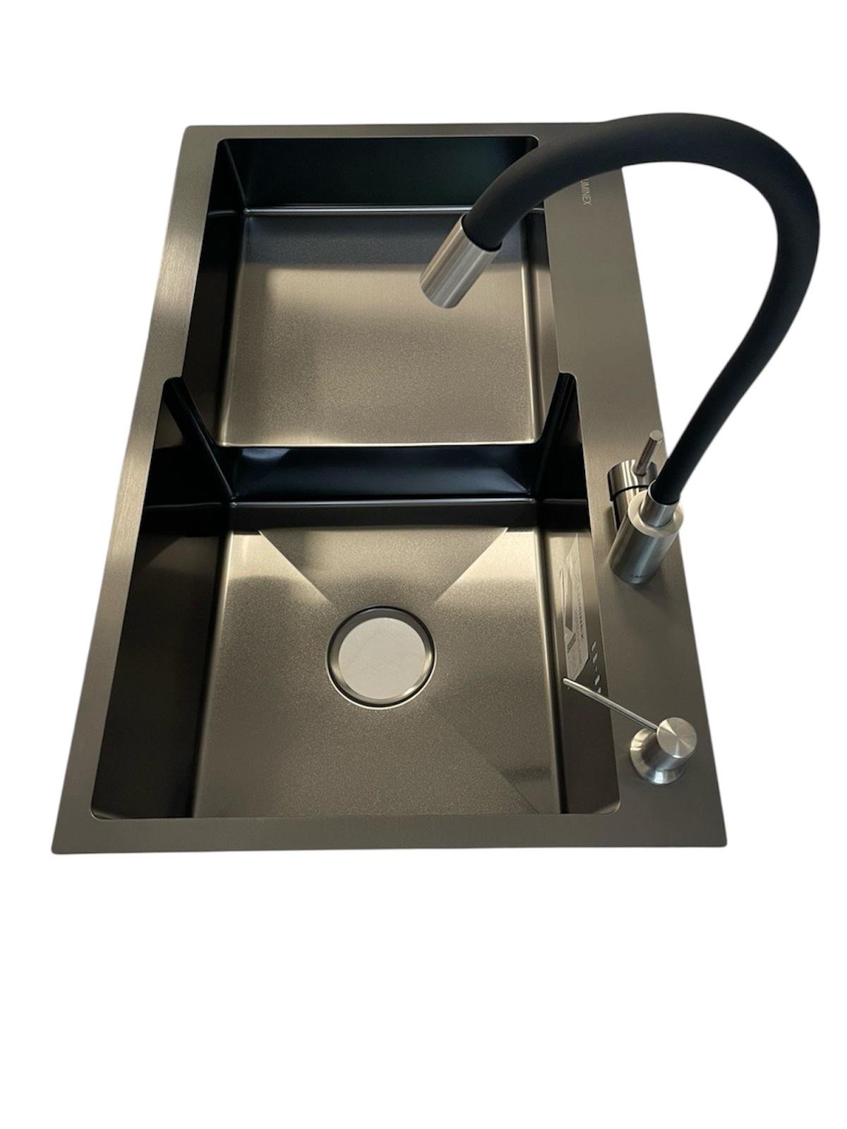 Мойка для кухни правая Luminex 7848 R/смеситель-кран гибкий из нержавеющей стали