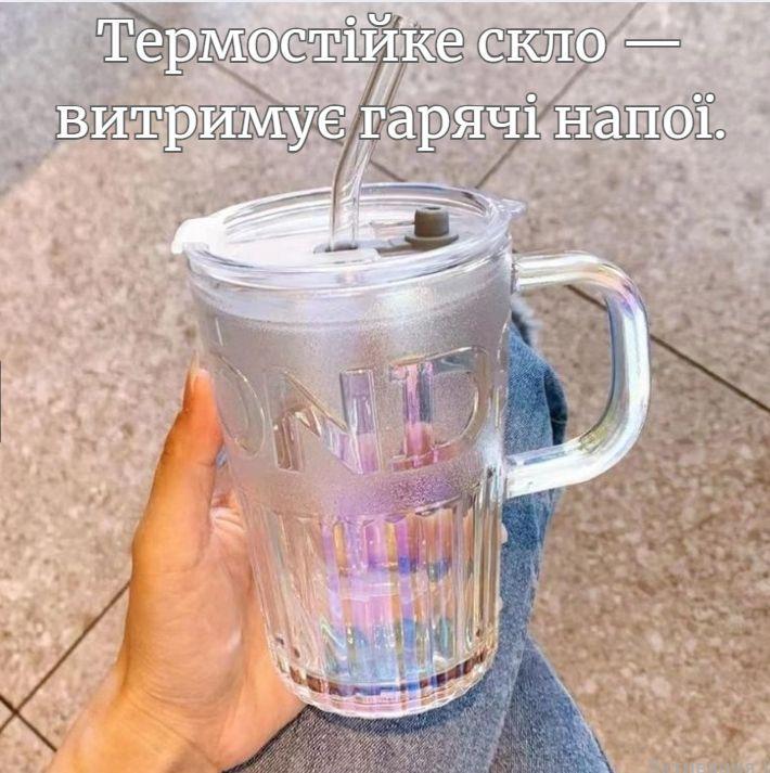 Стакан эко из термостойкого стекла с многоразовой трубочкой 400 мл Белый (2693105094) - фото 6