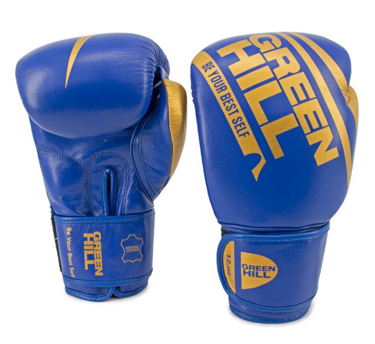 Боксерские перчатки Green Hill PRINCE 1 кожа р. 12 Синий/Золотой (8585053829265)