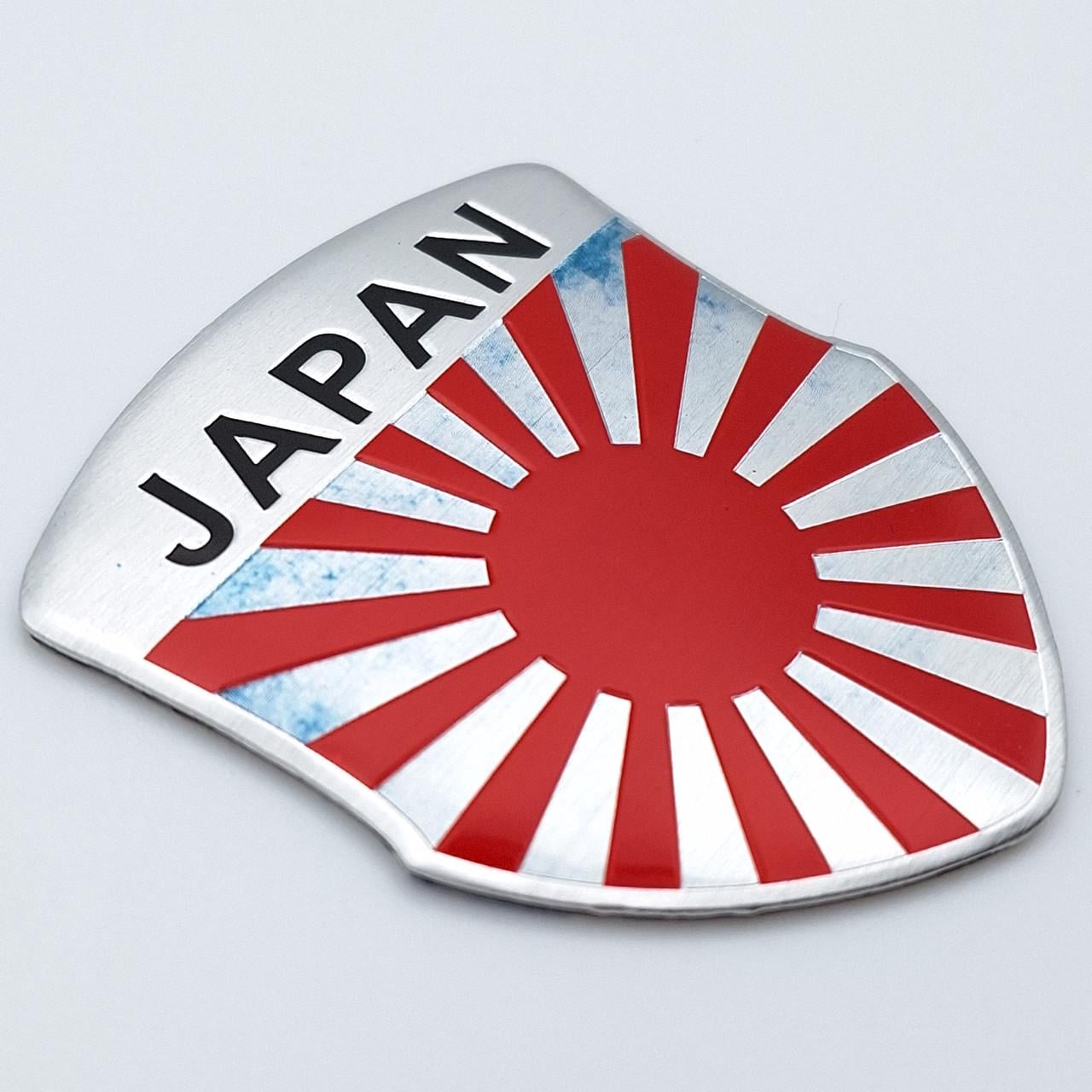 Эмблема алюминиевая флаг Японии восток с надписью Japan 5,4х4,8 см (2390823852)