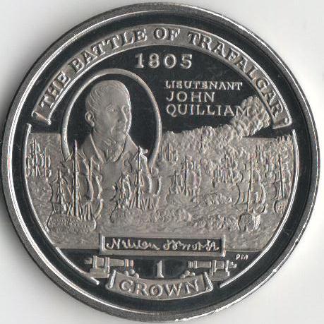 Коллекционная монета Остров Мэн 1 крона 2004 Трафальгарское сражение UNC (KM#1220)