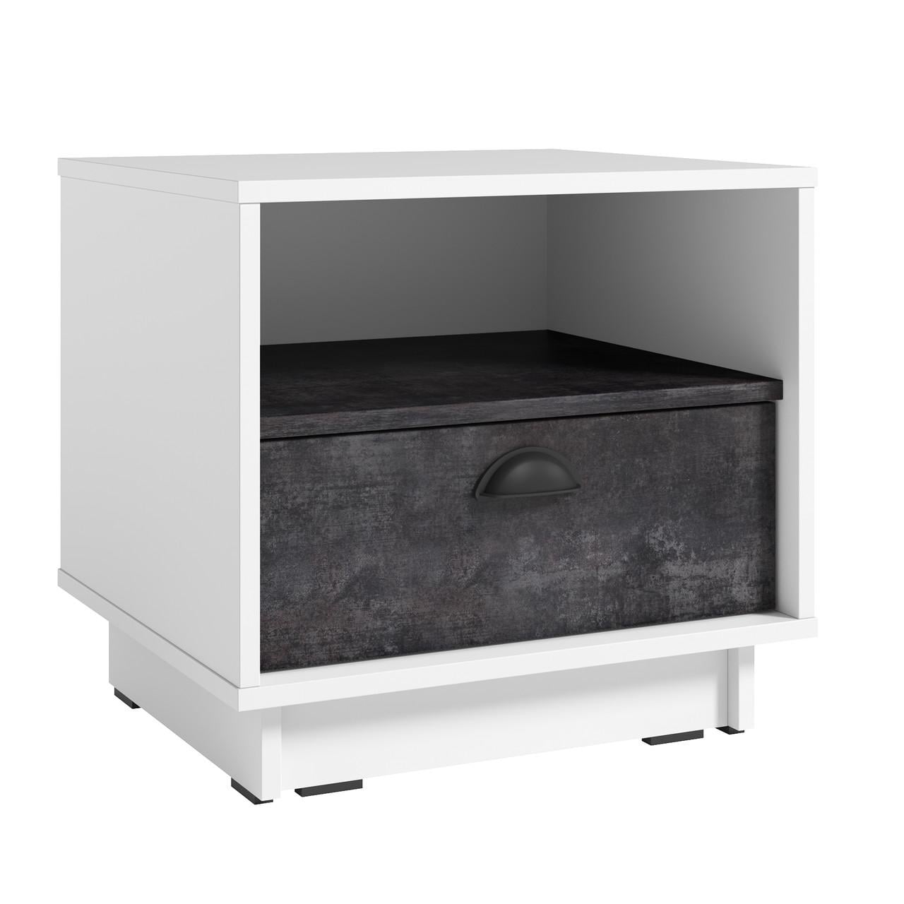 Тумба приліжкова Sanro з висувним ящиком і полицею 500х450х450 мм Білий/Бетон темний (K0005)