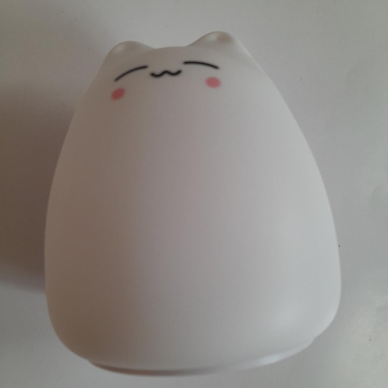 Нічник силіконовий м'який Котик LED на батарейках 7 кольорів Білий - фото 2