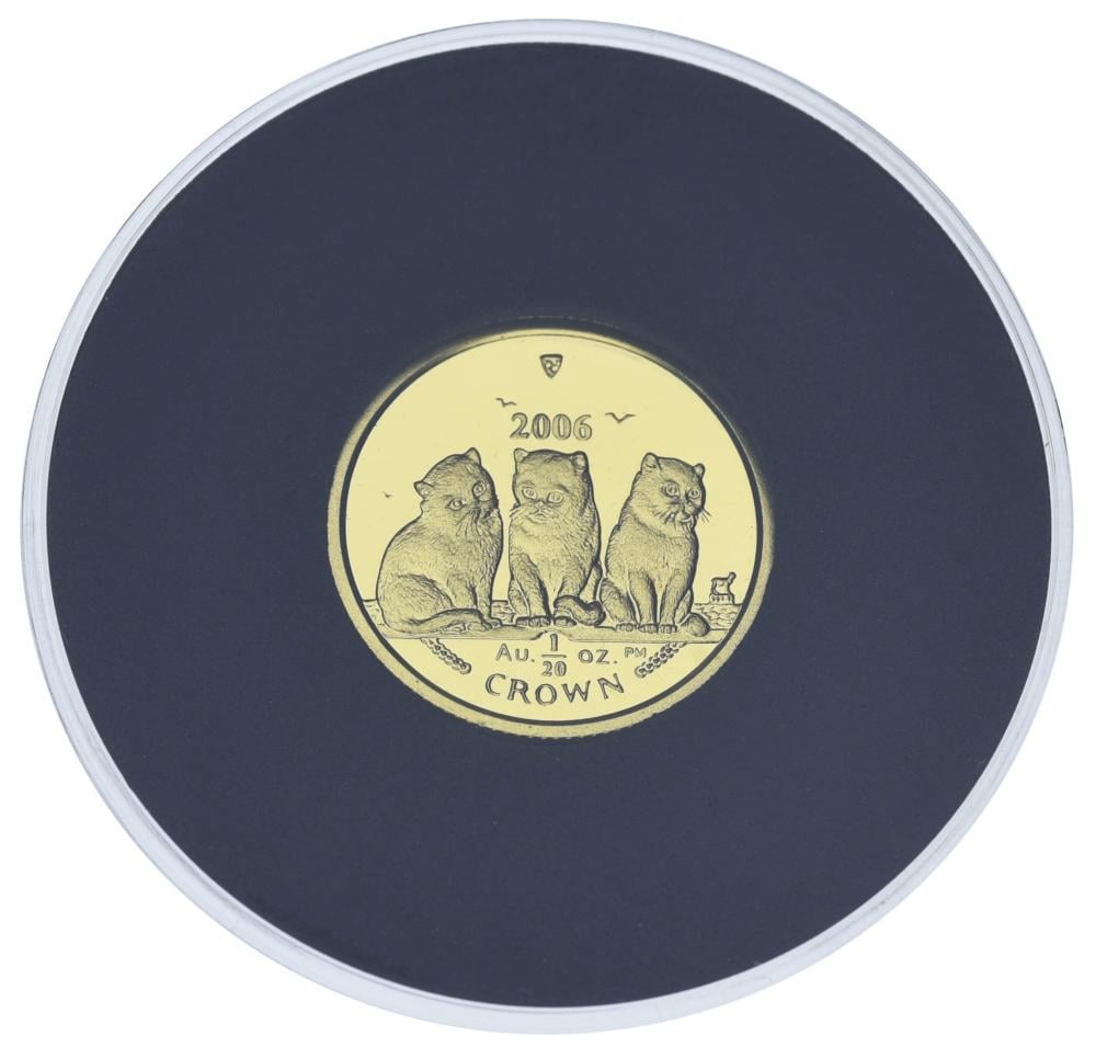 Коллекционная монета Остров Мэн 1 крона 2006/2008 золото Proof Кот Экзотическая короткошёрстная кошка 1/20 унции