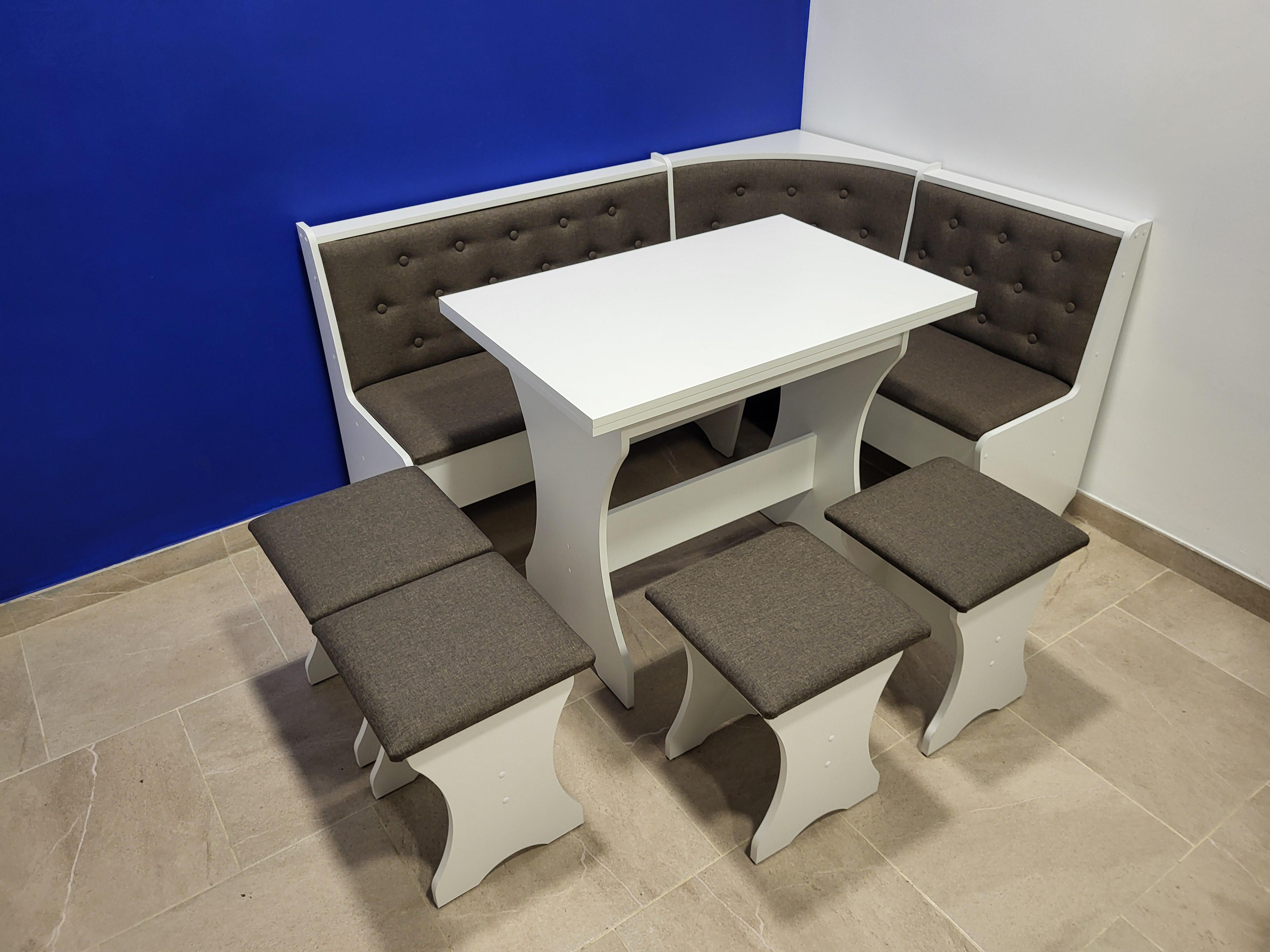 Кухонный уголок Семейный со столом и 4 табуретами 113,5х153,5 см Белый/Дорандо (KSTTTT-B-D)