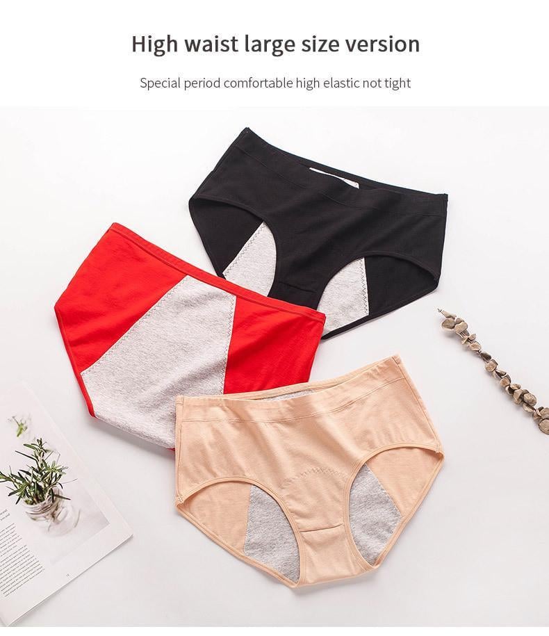 Набор трусиков для критических дней из хлопка со средней посадкой XL Бежевый/Черный/Красный