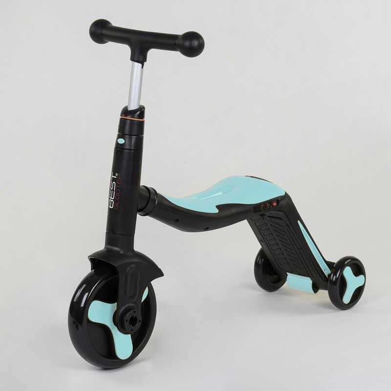 Самокат дитячий Best Scooter 3в1 з PU колесами світло/музика Turquoise (80457) - фото 3