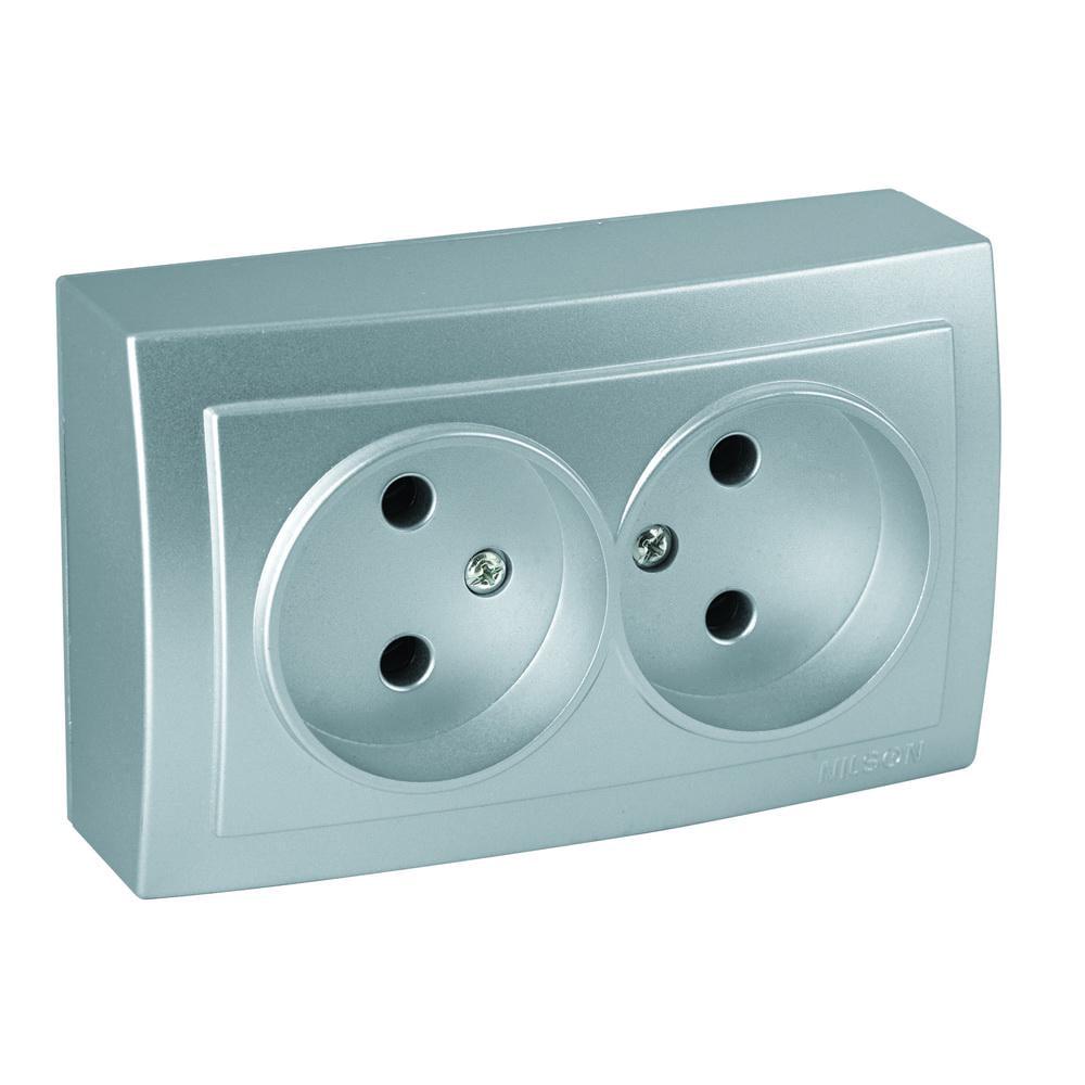 Розетка Nilson Themis двойная без заземления Серебристый (26131024)