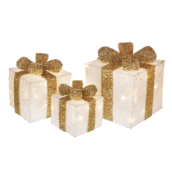 Новогодняя декорация Подарки 3 шт. с LED-подсветкой (NY12-377)