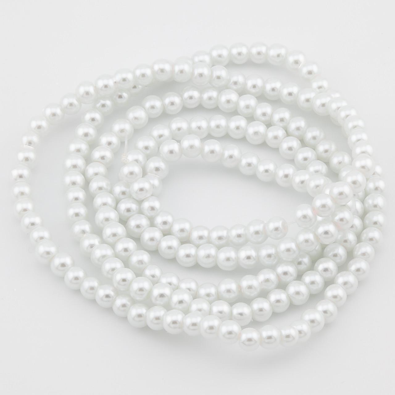 Бусины стеклянные на нитке под жемчуг 6 мм 80 см 145 шт. Белый холодный (БЖ0006ш01)