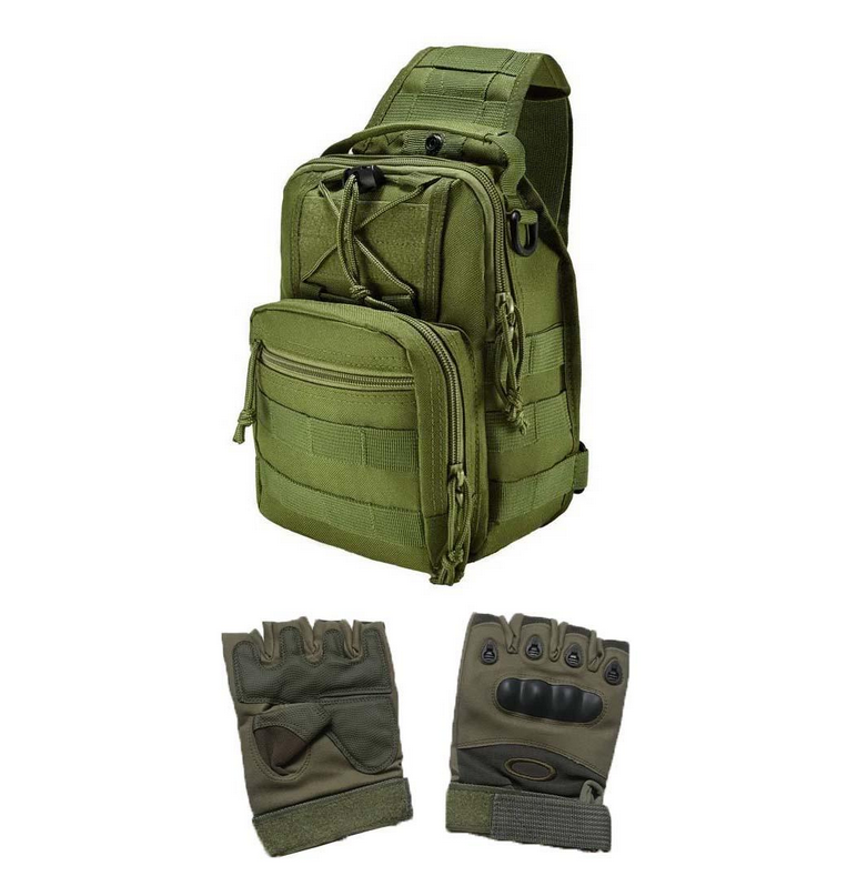 Сумка через плечо USARMY B14 Oxford 600D 26х19х10 см и перчатки открытые Oakley XXL Оливковый