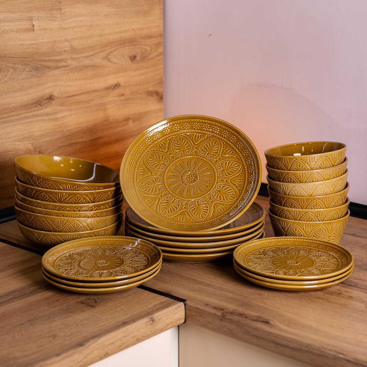 Столовий сервіз з кераміки на 6 персон 24 предмети Гірчичний - фото 2