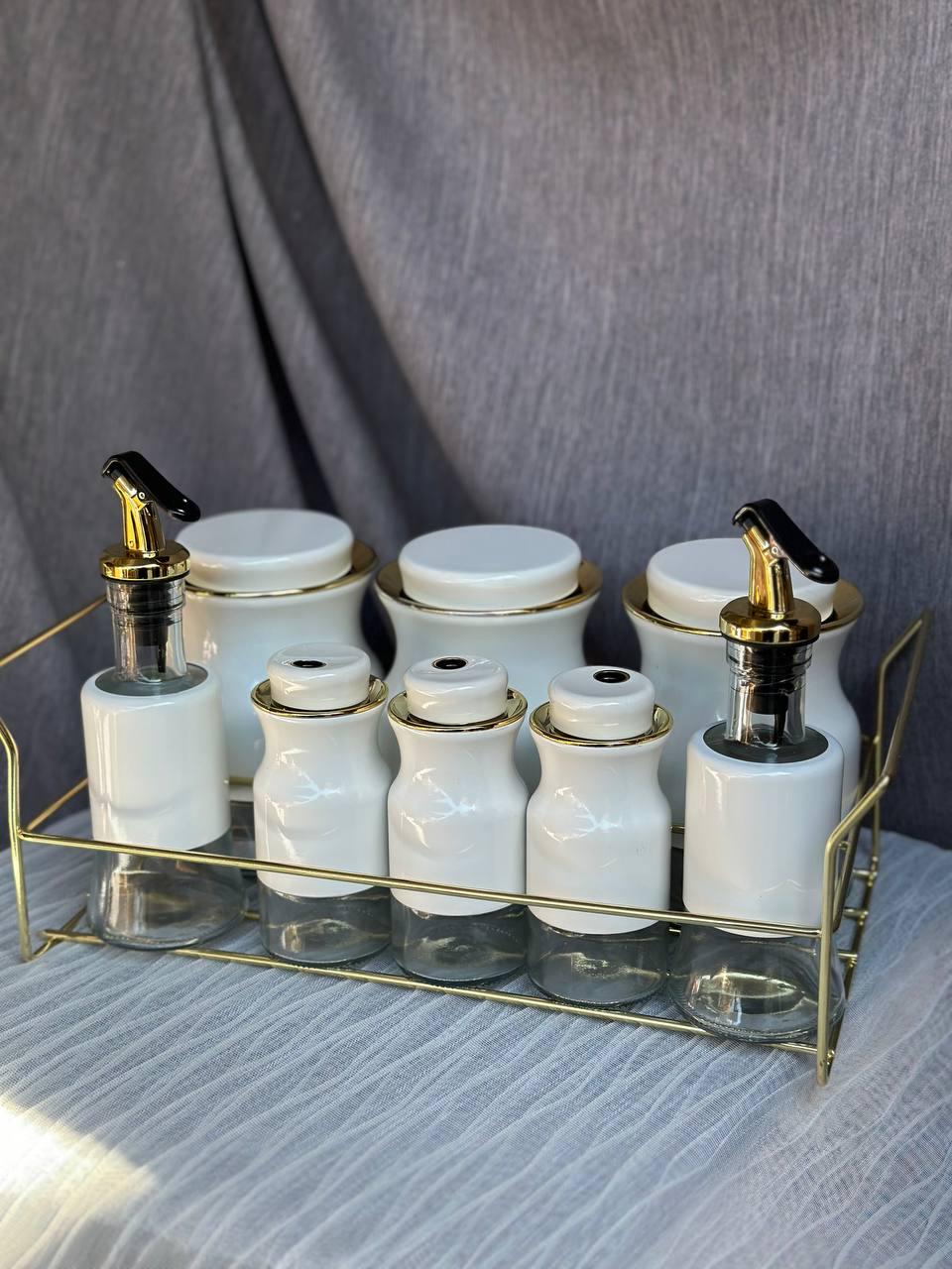 Набір для спецій TS Kitchen металевий на підставці 9 пр. Білий