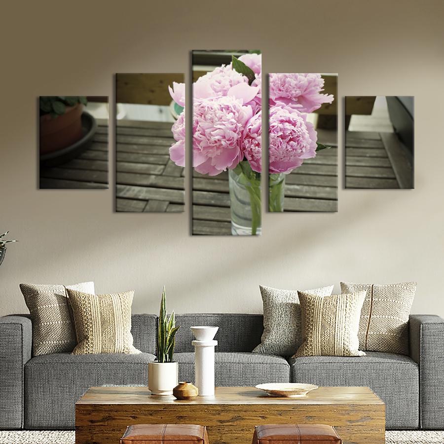 Картина на полотні Чудові півонії в прозорому вазі 112x54 см (966-52)