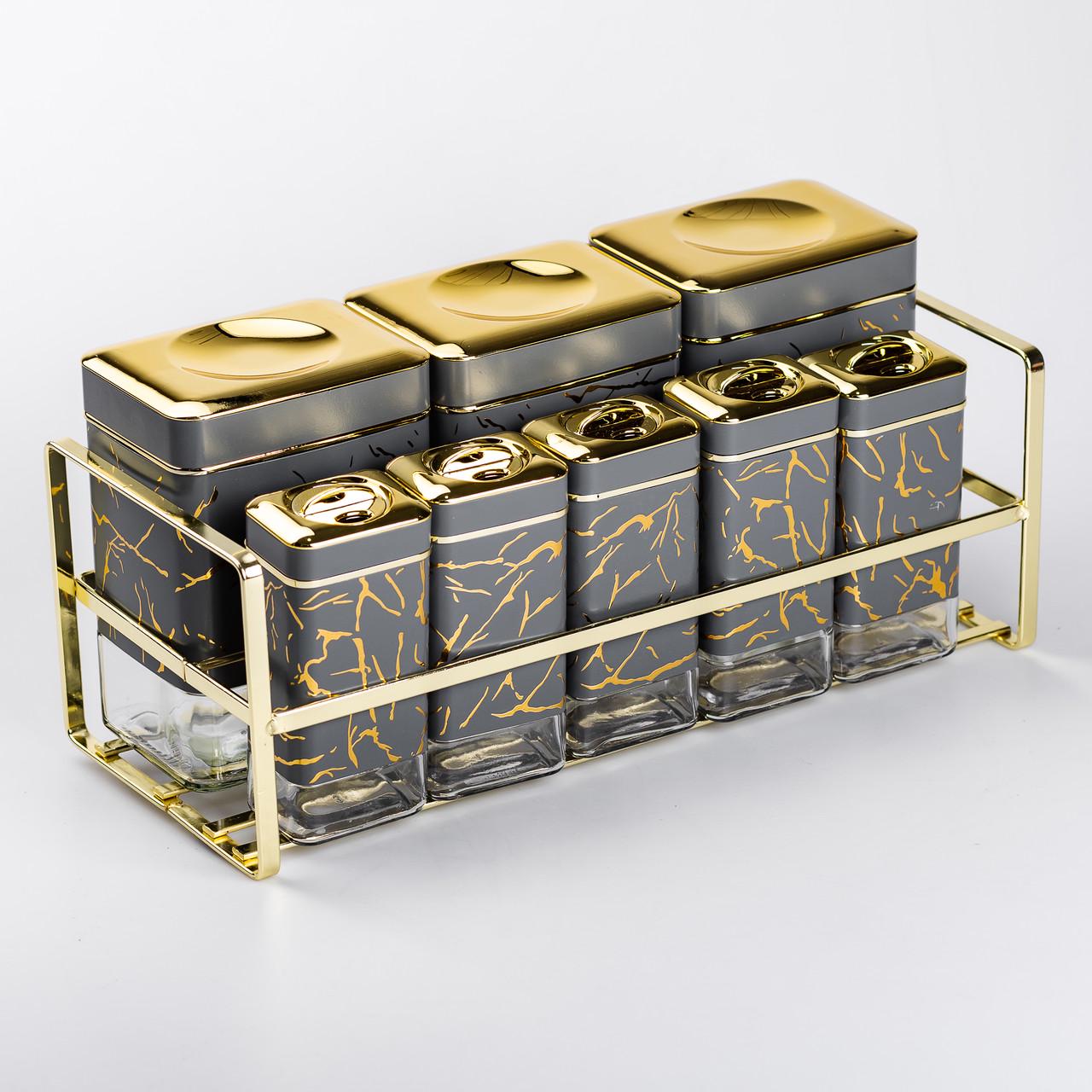 Набір ємностей для зберігання на металевій підставці 8 шт. по 650/150 мл Сірий (HP-1366) - фото 6 Набір ємностей для зберігання на металевій підставці 8 шт. по 650/150 мл Сірий (HP-1366) - фото 6