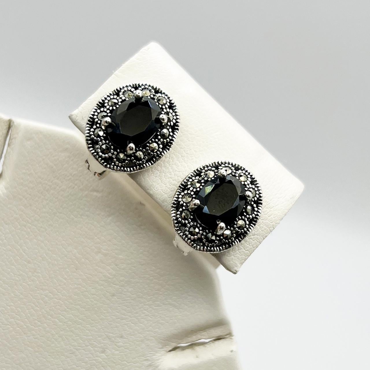 Серебряные серьги с агатом и марказитом 4,86 г (2474689187)