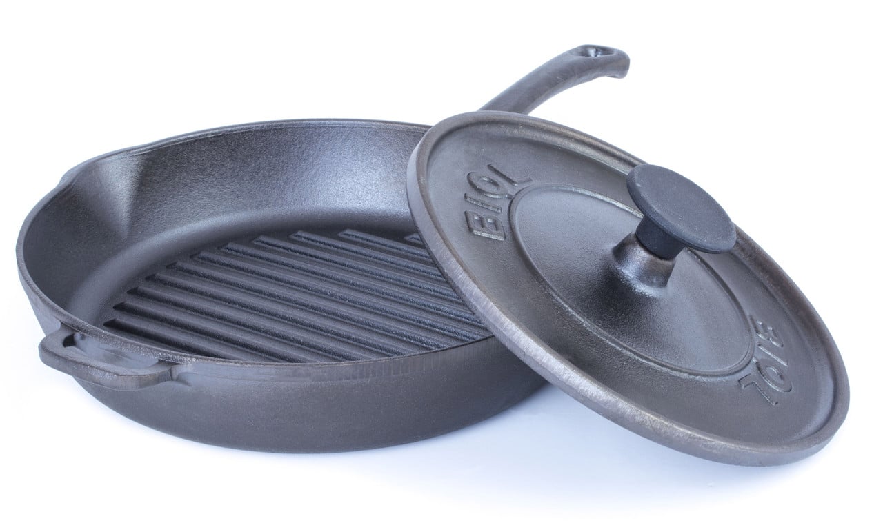 Сковорода чугунная гриль с крышкой прессом Биол 26 см (11261)