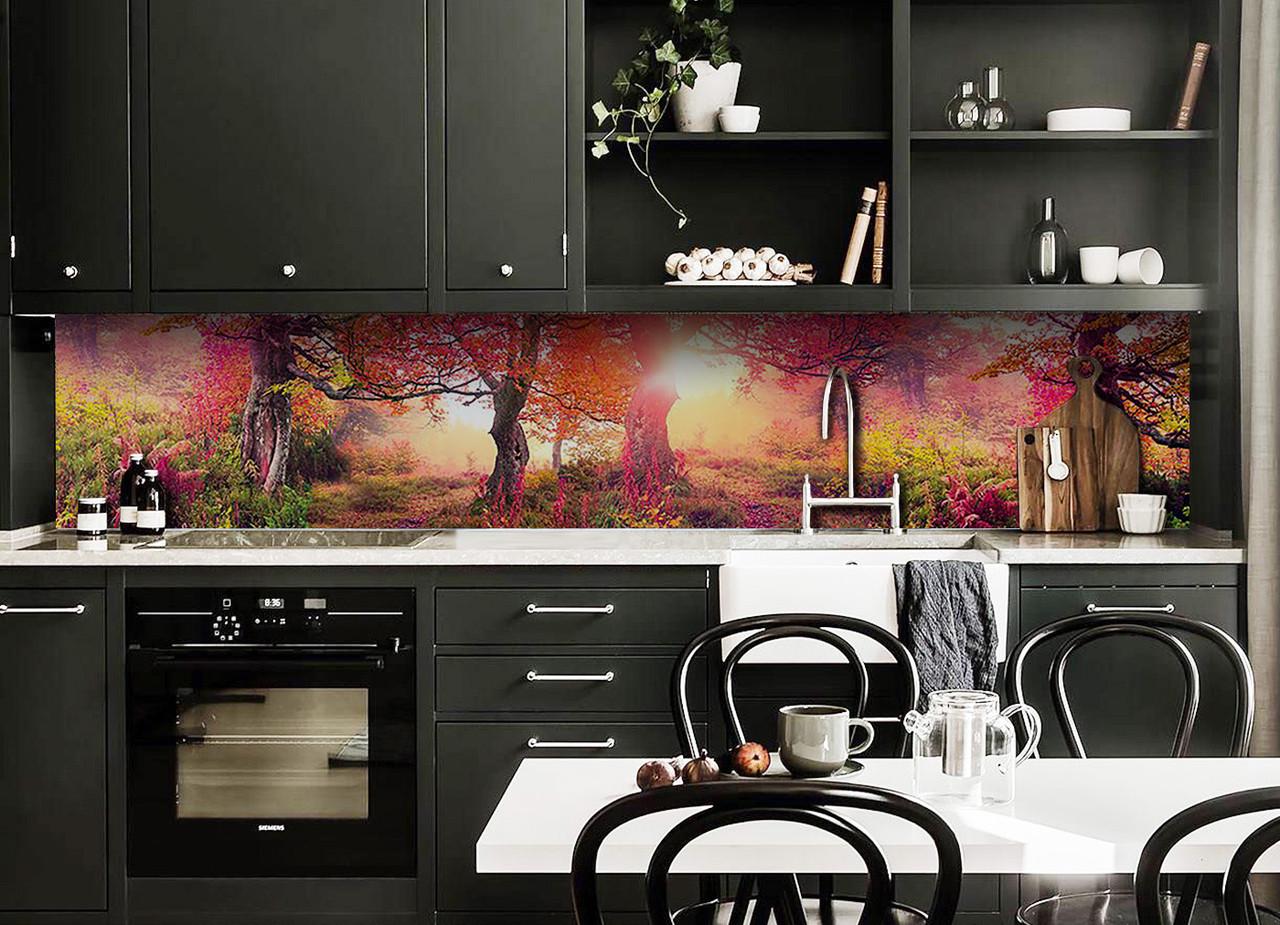 Кухонний фартух Осінній сад/Ліс із самоклеючої вінілової плівки 65х250 см Помаранчевий