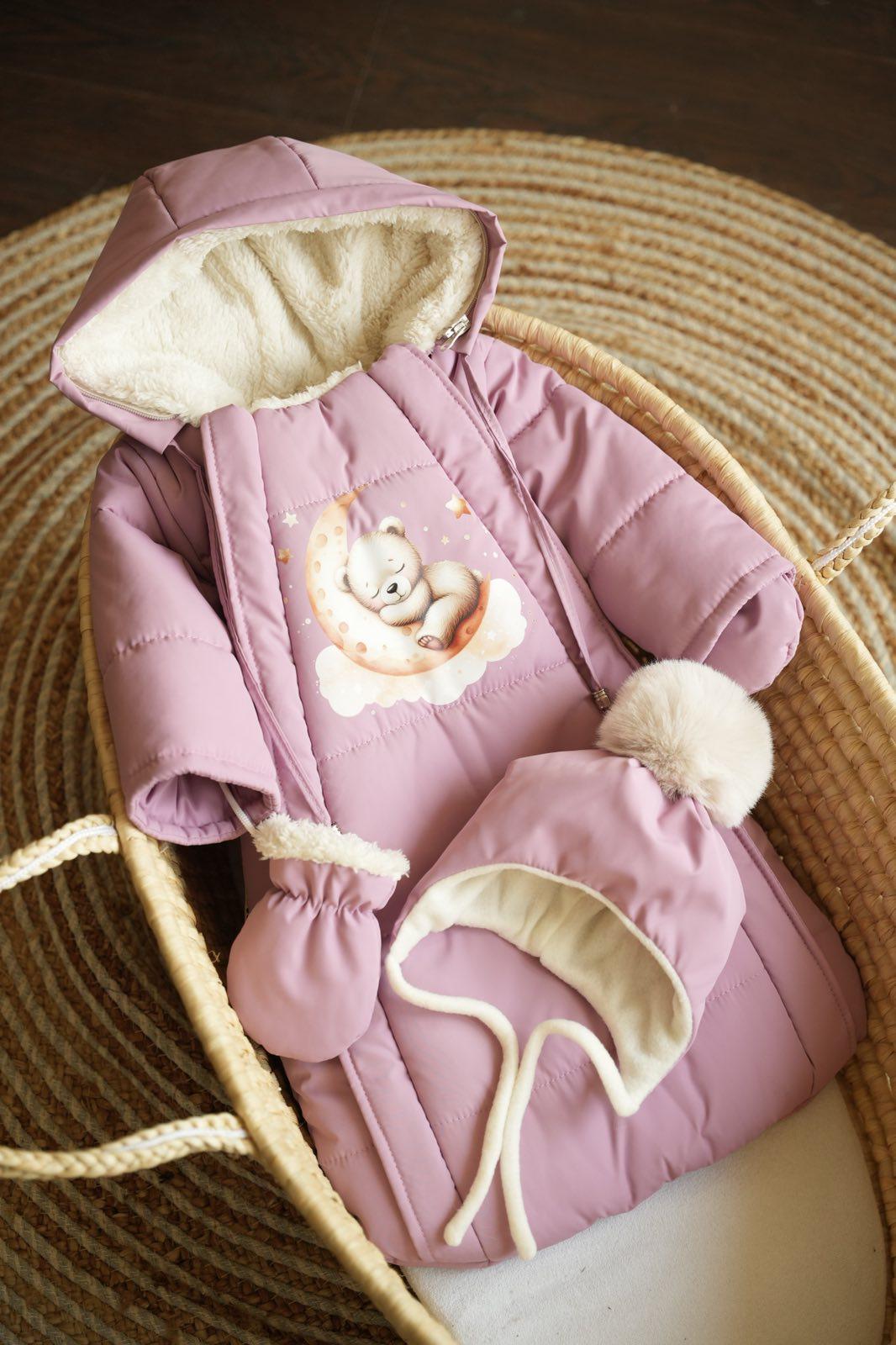 Комбінезон-мішечок з шапочкою на виписку зимовий 0-6 міс. Пудровий (9057) - фото 7 Комбінезон-мішечок з шапочкою на виписку зимовий 0-6 міс. Пудровий (9057) - фото 7