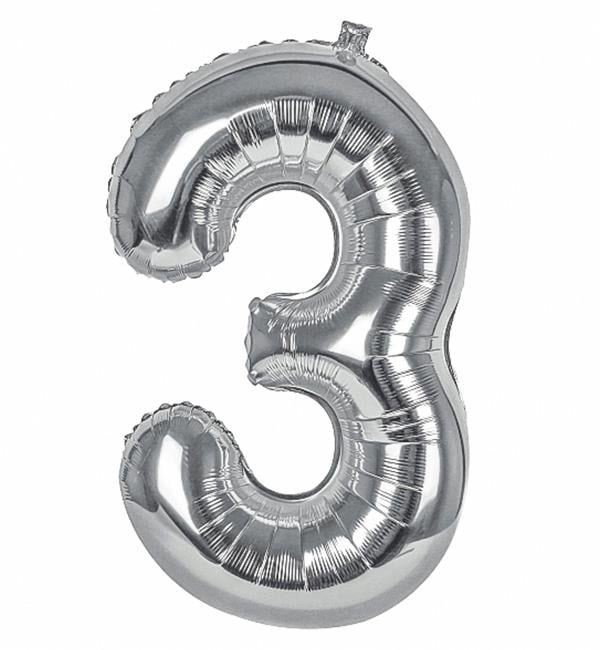 Кулька Цифра "3" 100 см Срібло - фото 1 Кулька Цифра "3" 100 см Срібло - фото 1