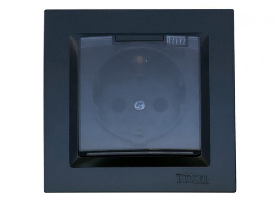 Розетка Luxel Jazz с заземлением и крышкой Черный (9111)