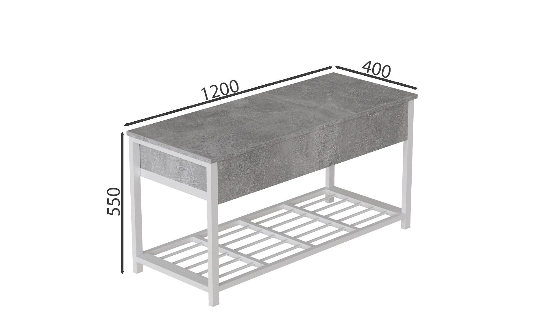 Банкетка з ящиком Ferrum-decor Дрейк 2 метал/ДСП 16 мм 550x1200x400 мм Білий/Бетон (FRD-103079) - фото 4