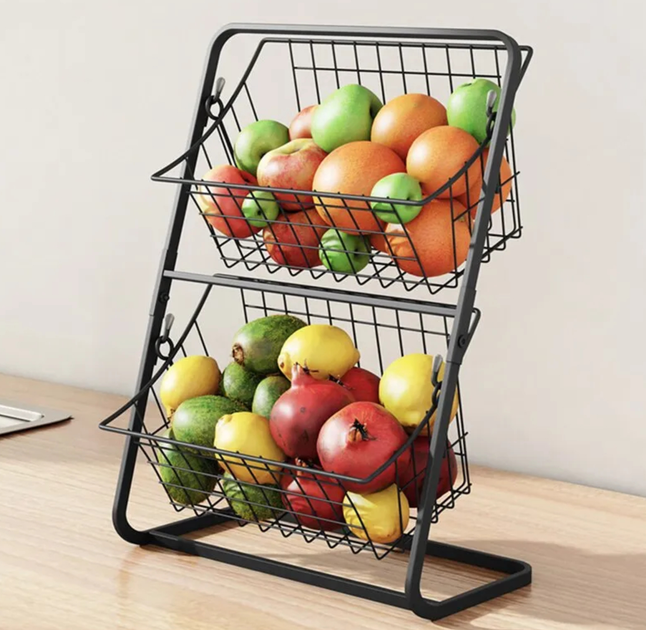 Органайзер кухонный металлический двусторонний для овощей/фруктов/приправ 39×28×18 см (6-18-G7785)