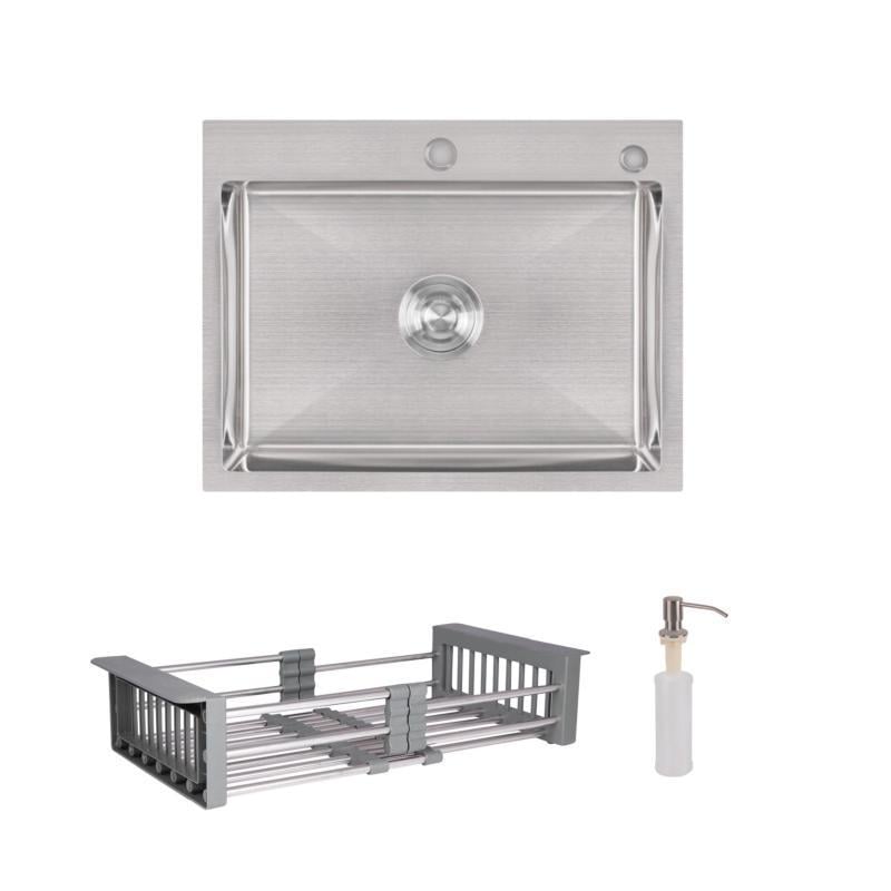 Комплект Lidz Handmade H5845 мойка для кухни интегрированная Brushed/с дозатором/Lidz K01G/корзина (2622386107)