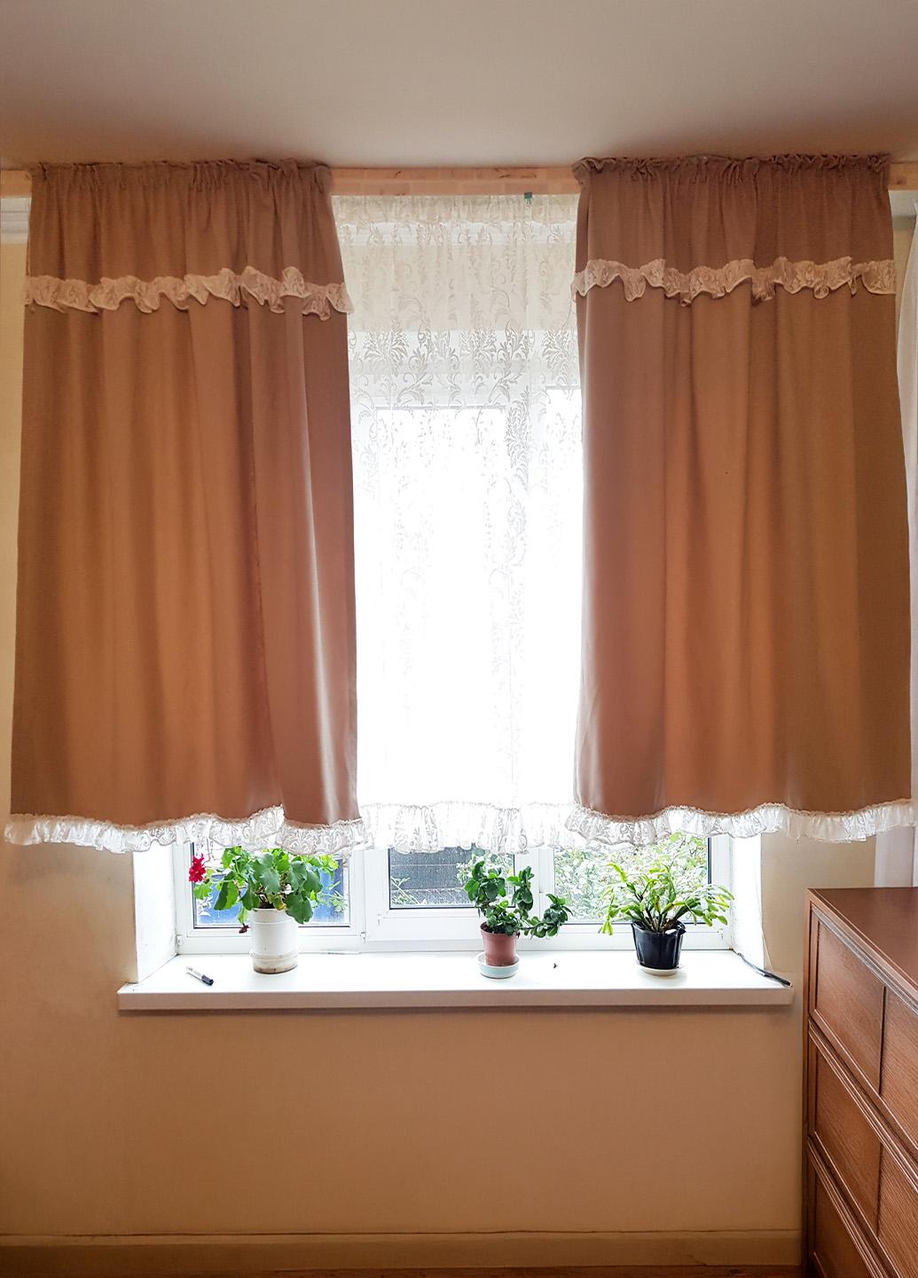 Комплект штор и тюль к подоконнику Firanka Ажур карниз 200 см Бежевый (70_3к) - фото 2 Комплект штор и тюль к подоконнику Firanka Ажур карниз 200 см Бежевый (70_3к) - фото 2