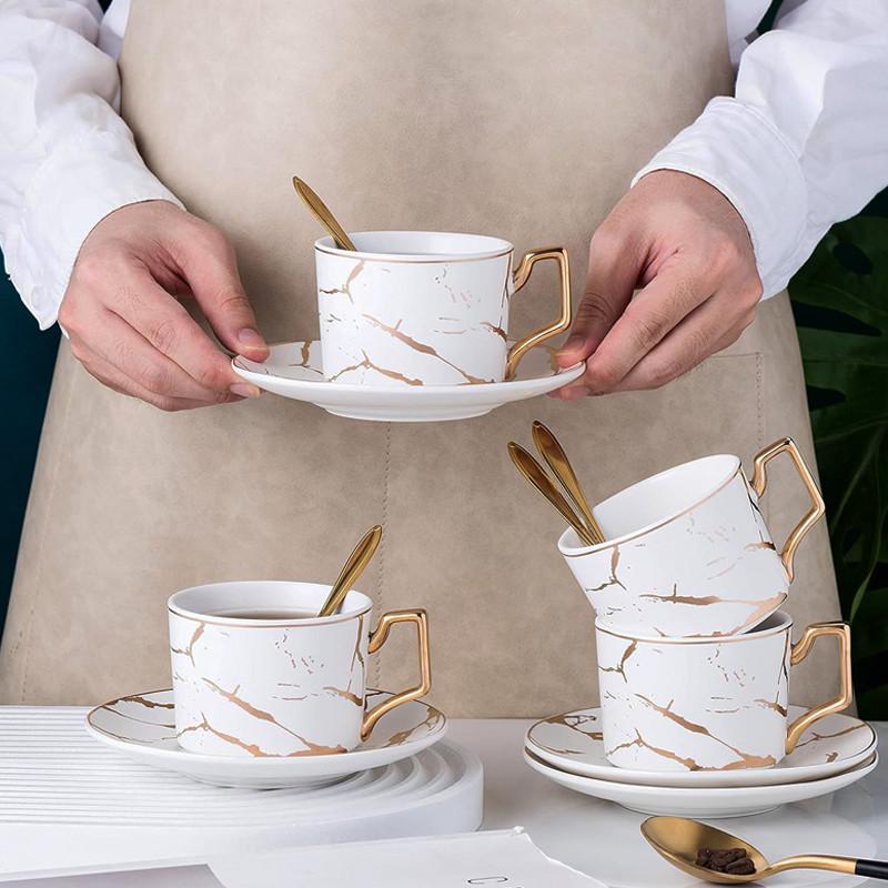 Сервиз чайный подарочный Lesko Мраморная роскошь чашки 4 шт./блюдца 4 шт./ложки 4 шт. с подставкой White (28525228) - фото 6