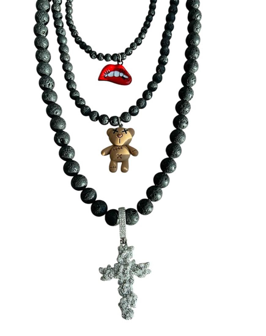 Підвіска лава з хрестом і ведмедиком жіноча SMART JEWELRY чорна One size