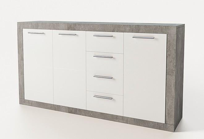 Комод 3-дверный с 4 ящиками Мир мебели Омега 152х37х89 Индастриал/белый (49999)