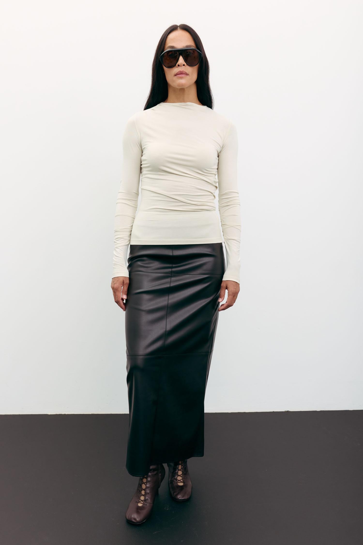 Спідниця максі з розрізом з екошкіри THE LACE чорна M