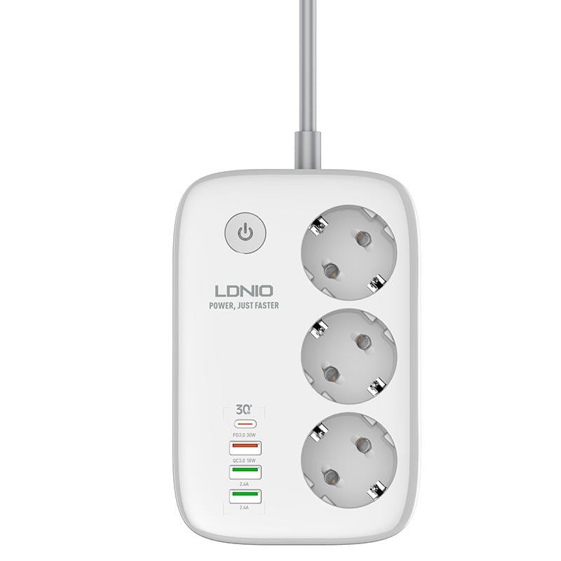 Продовжувач LDNIO SEW3452 мережевий 2 м 3 ports/PD/3USB/1 QC 3.0/1 Type-C/WiFi White - фото 1